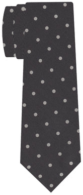 Off-White on Dark Charcoal Gray Print Dot Silk Tie MCDT-42